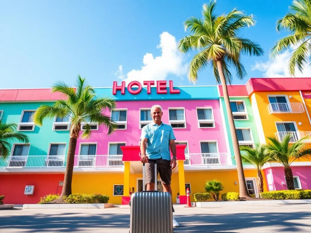 Pessoa em frente a um hotel em Orlando